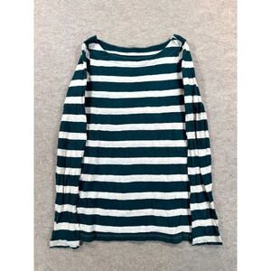 Ann Taylor Loft Top Womens Small Green White Striped Long Sleeve Boat Neck